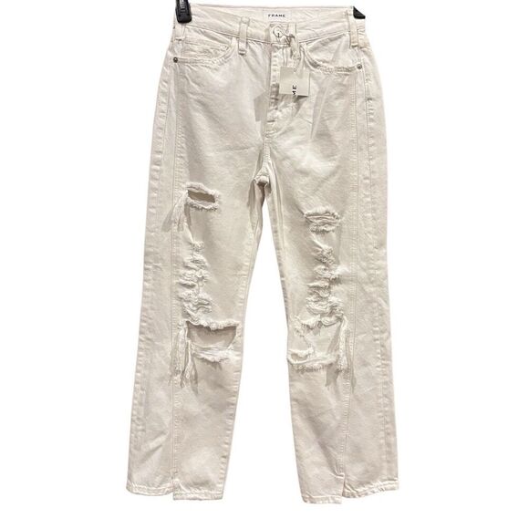 Frame Le Jane High Rise Straight Fit Jean in Cream NWT Size 24 - Picture 3 of 8